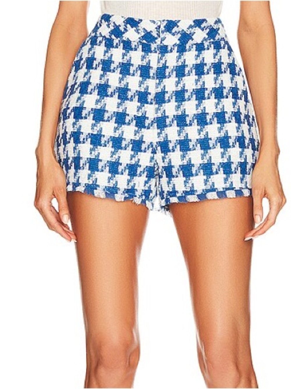 Steve Madden Blue and White Houndstooth High-Waist Shorts